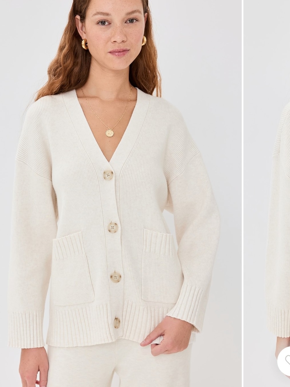 Splendid x cella Jane Cream Button-Front V-Neck Pocket Cardigan Sweater